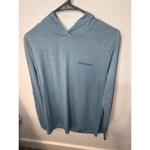 Patagonia Sun Stretch Technical Hoodie Long Sleeve Shirt Blue Wave Logo